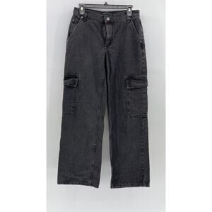 ASOS DESIGN Women’s Black Denim Straight-Leg Relaxed-Fit Cargo Jeans SZ 25